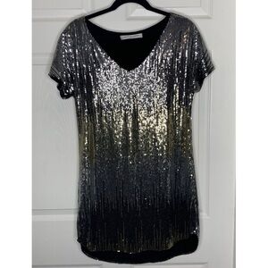 Laugh Cry Repeat Mini Shift Sequins Dress Sz S